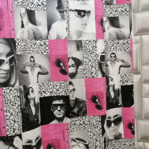 κουρτίνα ραμμένη με τρουκς μαύρο φουξια σχέδιο και διάσταση 1.30 χ 2,58 ύψος