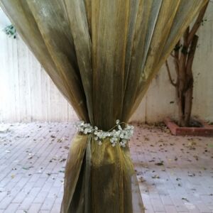 κουρτίνα διάφανη γκοφρέ λαδί-χρυσό με διάσταση 2,00 χ 2,45 ύψος