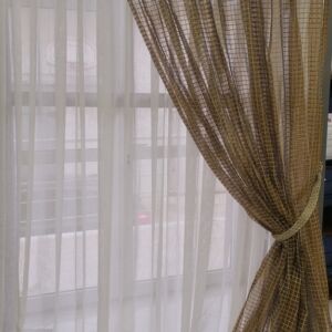 κουρτίνα ραμμένη δίχτυ με οργάντζα σε χρώμα μπλε-χρυσό και διαστάσεις 1,00 χ 2,50 ύψος