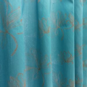 κουρτίνα ραμμένη τυρκουάζ ταφτάς, με διαστάσεις 1,30 χ 2,45 ύψος