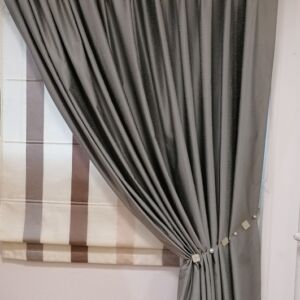κουρτίνα ραμμένη ταφτάς γκρι γυαλιστερός