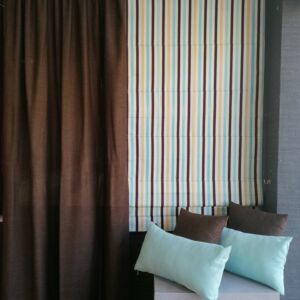 ρόμαν ραμμένο ριγέ καφέ, σιέλ, με διαστάσεις 0,90 χ 2,00 ύψος