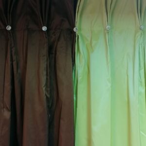 Κουρτίνα ταφτάς πράσινο με καφέ και ραφή τρίπιετο σε διαστάσεις 1,70 χ 2,90 ύψος