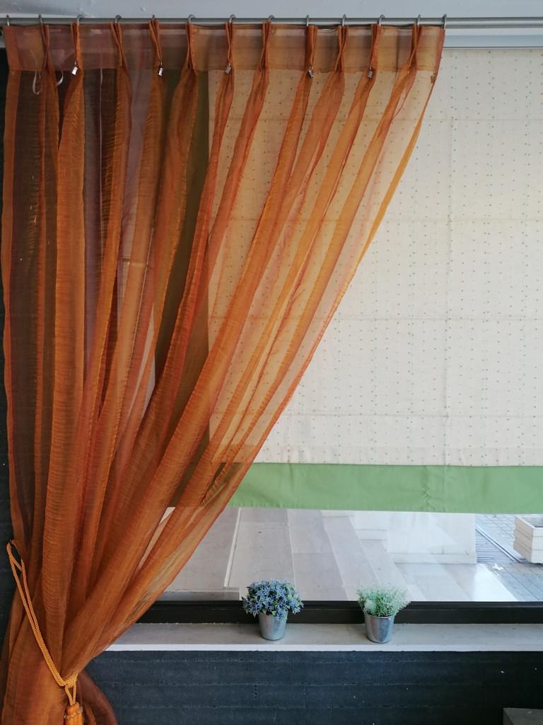 κουρτίνα διάφανη πορτοκαλί 1,20 χ 3,05 ύψος και ραφή τρίπιετο