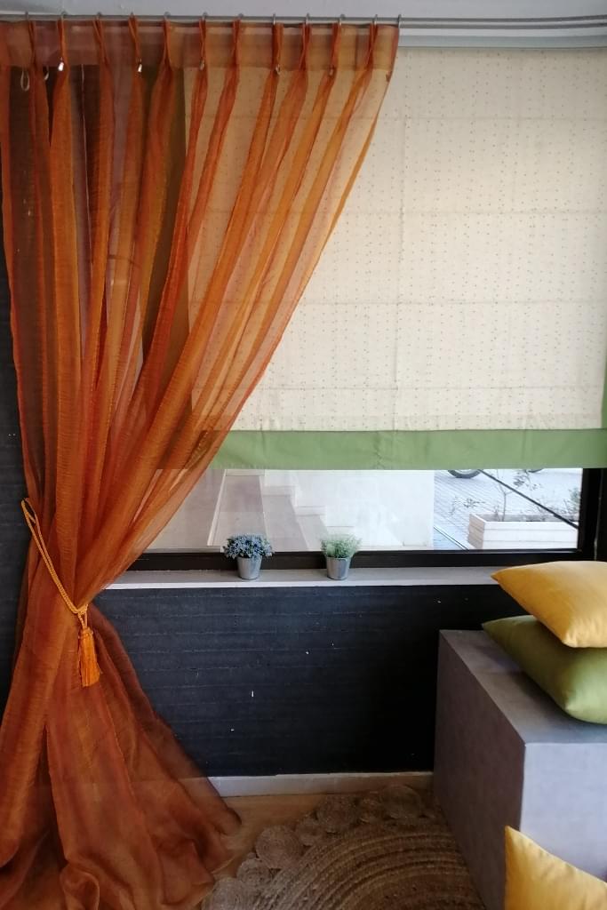 κουρτίνα διάφανη πορτοκαλί 1,20 χ 3,05 ύψος και ραφή τρίπιετο