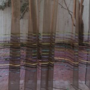 Κουρτίνα διάφανη οργάντζα ,ριγέ καφέ -πράσινο με διάσταση 1,97 χ2,63 ύψος και ραφή vanity.Ηκουρτίνα περιέχει 4.93 μέτρα ύφασμα .