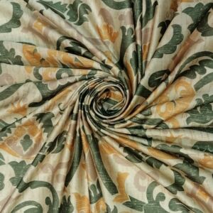 Ύφασμα από ταφτά σε απόχρωση του πράσινου με σχέδιο damask και φάρδος τοπιού 2,80 μέτρα .
