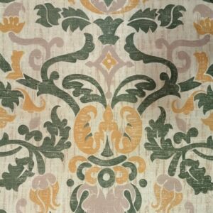 Ύφασμα από ταφτά σε απόχρωση του πράσινου με σχέδιο damask και φάρδος τοπιού 2,80 μέτρα .