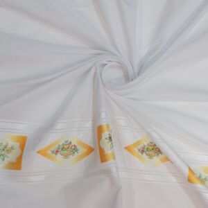 Γάζα από βαμβακερό υφασμα με σχέδιο κίτρινα λουλούδια στο κάτω μέρος και φάρδος τοπιού 2.80 μέτρα.