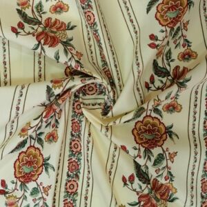 Υφασμα βαμβακερό κλασσικό κόκκινο με ρίγα και σχέδιο λουλουδι με φάδος τοπιού 2,80 μέτρα.