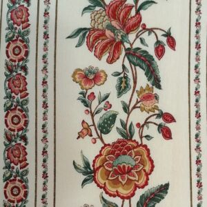 Υφασμα βαμβακερό κλασσικό κόκκινο με ρίγα και σχέδιο λουλουδι με φάδος τοπιού 2,80 μέτρα.