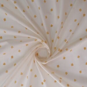 Υφασμα από βαμβακερή γάζα σε μπεζ απόχρωση με σχέδιο κίτρινο λουλουδάκι και φάρδος τοπιού 2,80 μέτρα.