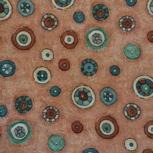 Υφασμα επίπλωσης βαμβακερό πολύχρωμο με κύκλους και φάρδος τοπιού 2,80 μέτρα.