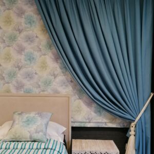 Κουρτίνα μπλε ραφ με ραφή δίπιετο και διάσταση 1,90 χ 2,54 ύψος