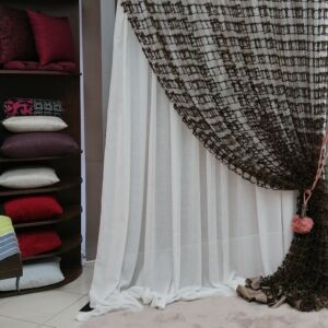 Κουρτίνα καφέ δίχτυ ραμμένη τρίπιετο 1,55 χ 2,80 ύψος