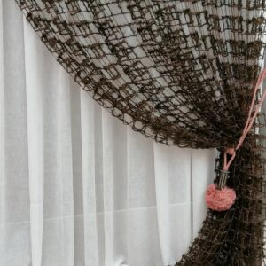 Κουρτίνα καφέ δίχτυ ραμμένη τρίπιετο 1,55 χ 2,80 ύψος