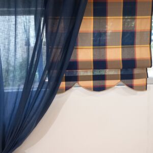 ρόμαν ραμμένο καρώ μπλε κίτρινο